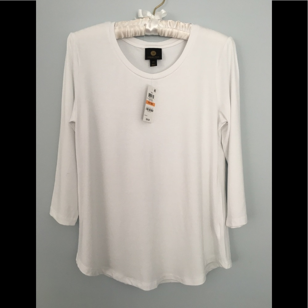 JM Collection Long Sleeve Tee. White, Size P/S.